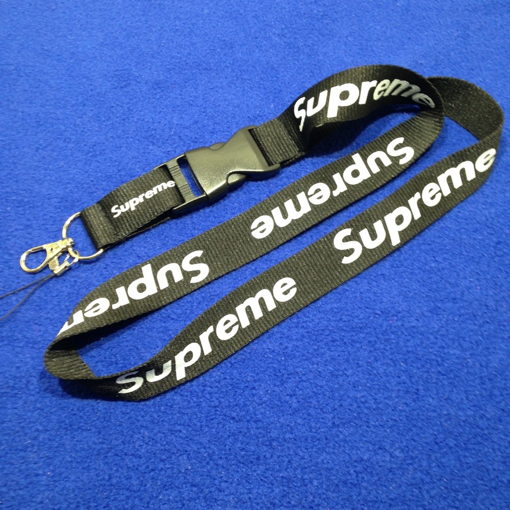 Supreme Lanyard Nylon Keychain ID Holder Black